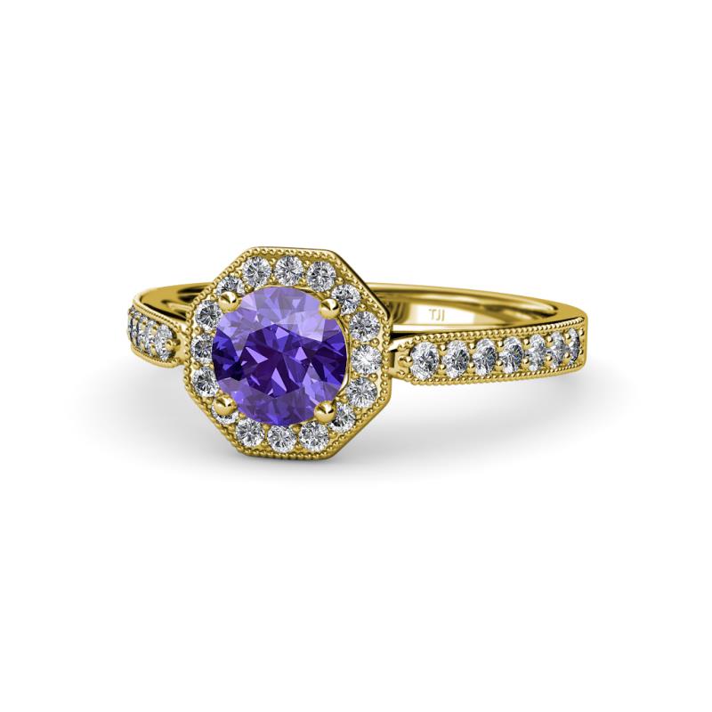Aura Iolite and Diamond Halo Engagement Ring 