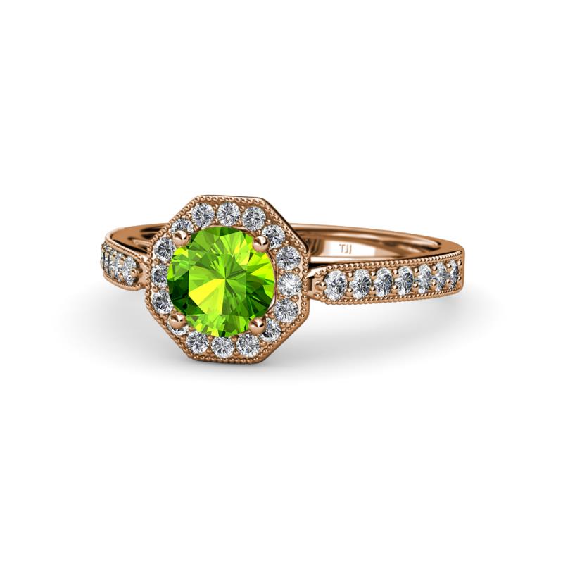 Aura Peridot and Diamond Halo Engagement Ring 
