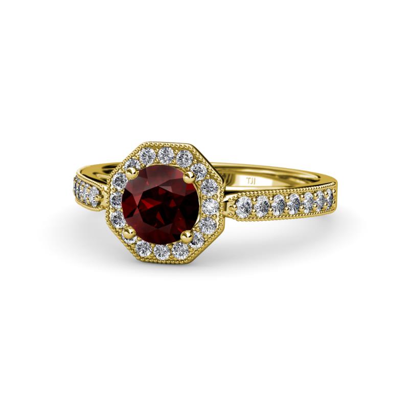 Aura Red Garnet and Diamond Halo Engagement Ring 