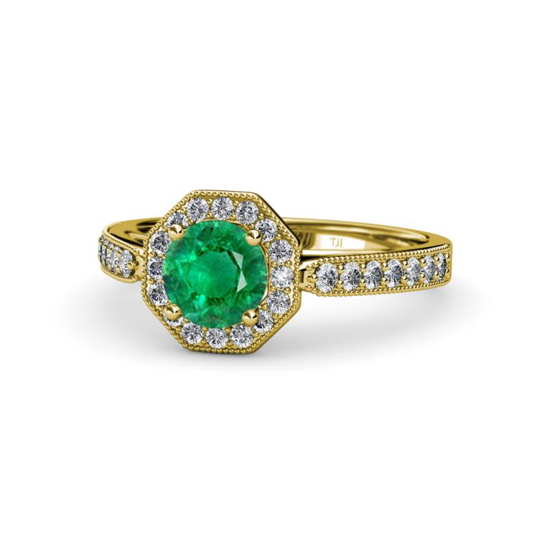 Aura Emerald and Diamond Halo Engagement Ring 