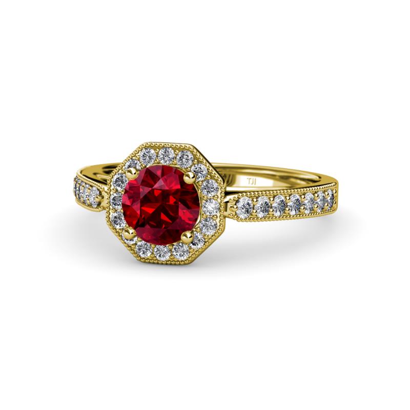Aura Ruby and Diamond Halo Engagement Ring 