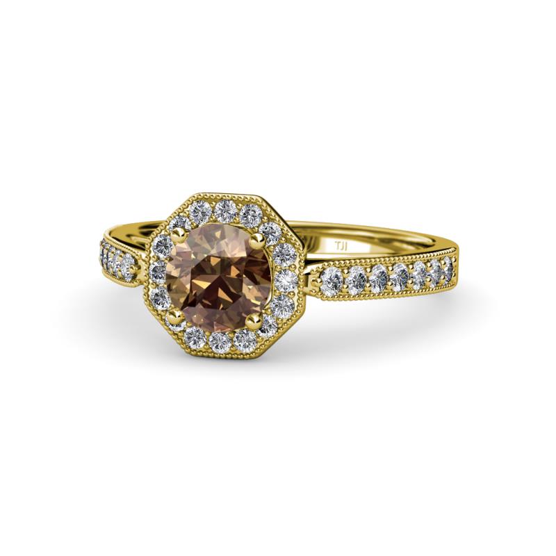 Aura Smoky Quartz and Diamond Halo Engagement Ring 