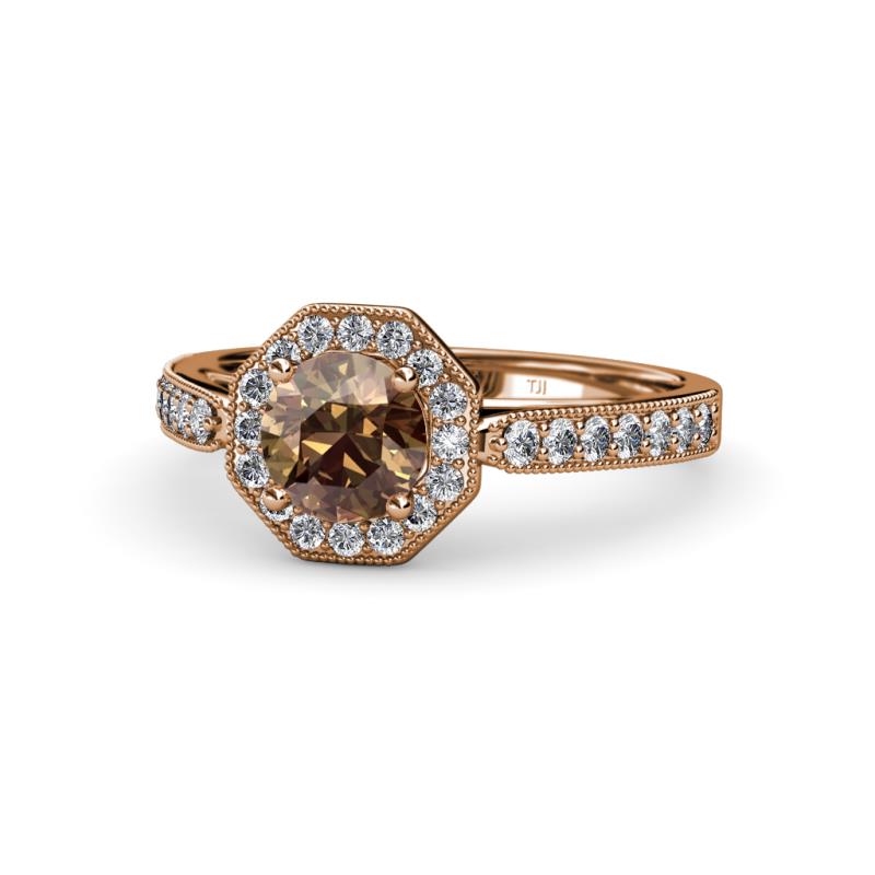 Aura Smoky Quartz and Diamond Halo Engagement Ring 
