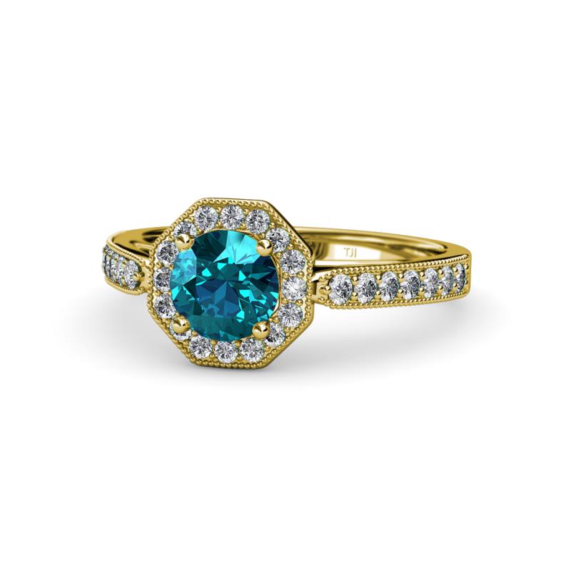Aura London Blue Topaz and Diamond Halo Engagement Ring 