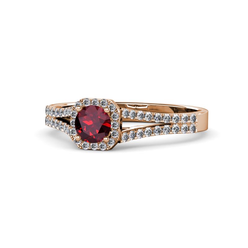 Roial Ruby and Diamond Halo Engagement Ring 
