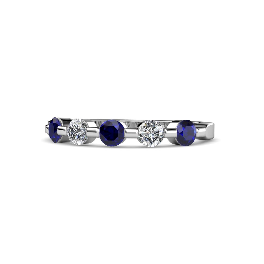 Keva 3.40 mm Blue Sapphire and Diamond 5 Stone Wedding Band 