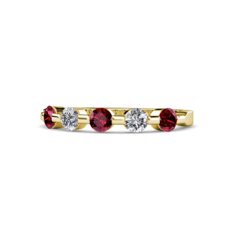 Keva 3.40 mm Ruby and Diamond 5 Stone Wedding Band 