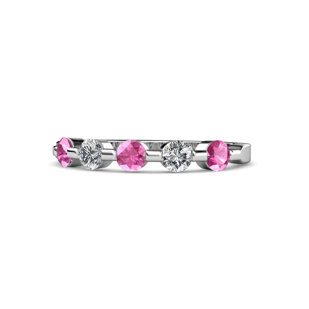 Keva 3.40 mm Pink Sapphire and Diamond 5 Stone Wedding Band 