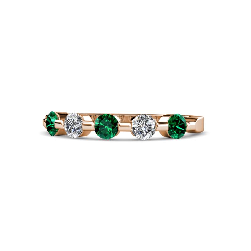 Keva 3.40 mm Emerald and Diamond 5 Stone Wedding Band 