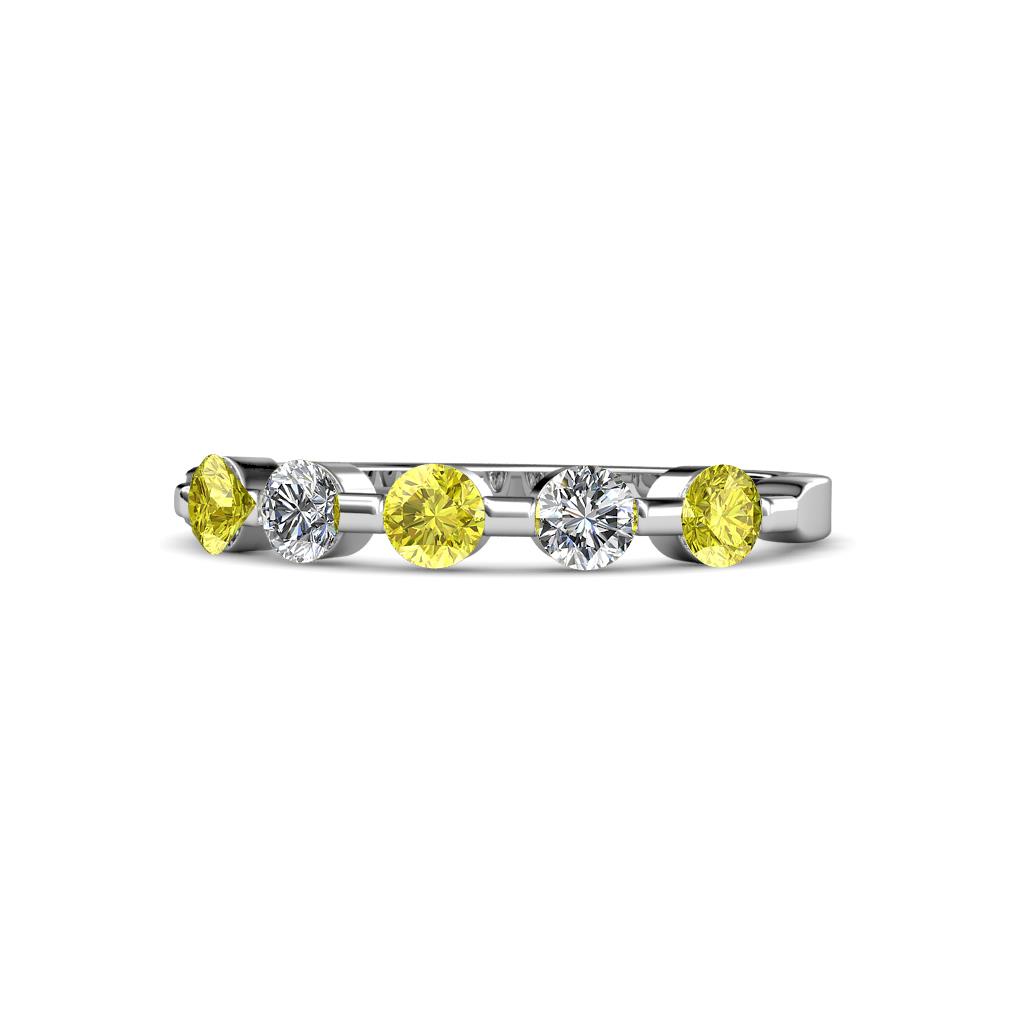 Keva 3.40 mm Yellow Sapphire and Diamond 5 Stone Wedding Band 