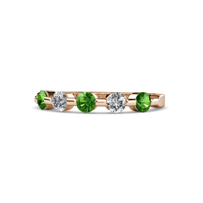 Keva 3.40 mm Green Garnet and Diamond 5 Stone Wedding Band 