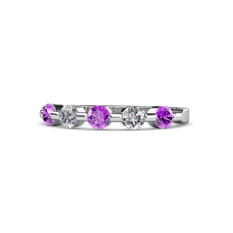 Keva 3.40 mm Amethyst and Diamond 5 Stone Wedding Band 