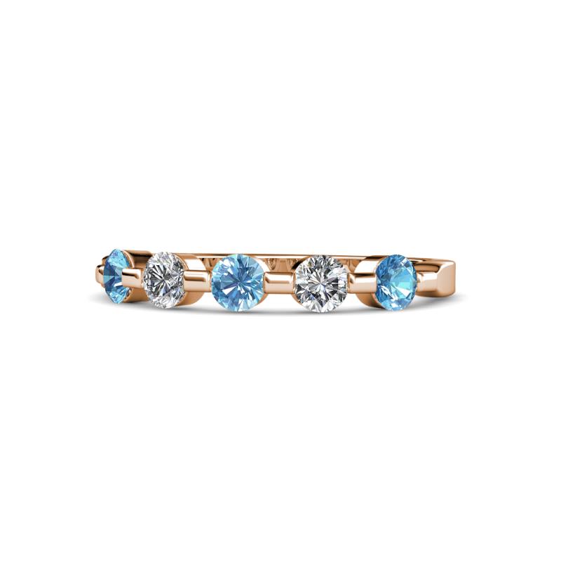 Keva 3.40 mm Blue Topaz and Diamond 5 Stone Wedding Band 