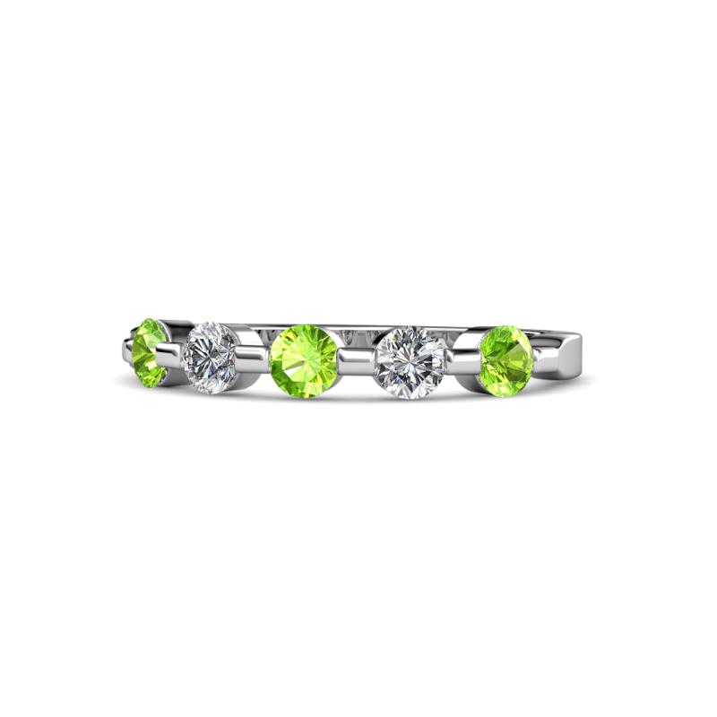 Keva 3.40 mm Peridot and Diamond 5 Stone Wedding Band 