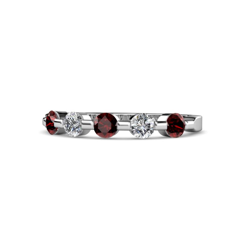 Keva 3.40 mm Red Garnet and Diamond 5 Stone Wedding Band 