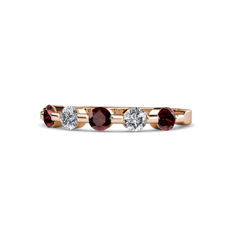 Keva 3.40 mm Red Garnet and Diamond 5 Stone Wedding Band 