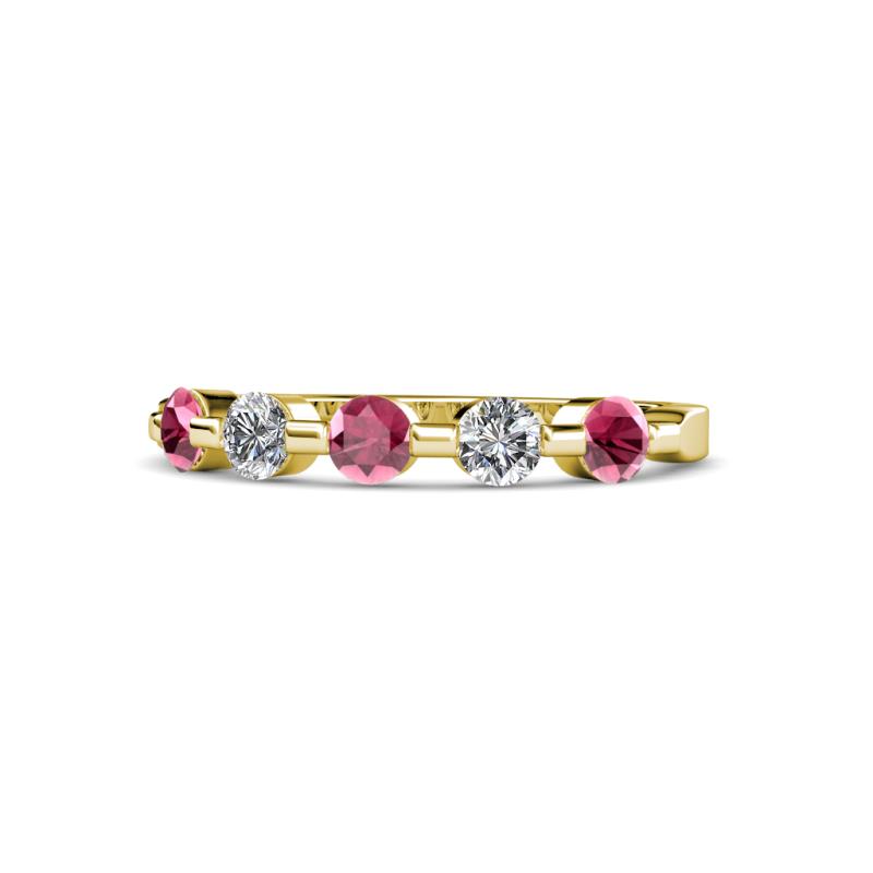 Keva 3.40 mm Rhodolite Garnet and Diamond 5 Stone Wedding Band 