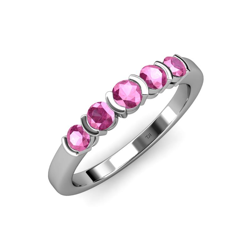 Roena 0.80 ctw Pink Sapphire Round (3.80 mm) & (3.30 mm) 5 Stone Wedding Band 