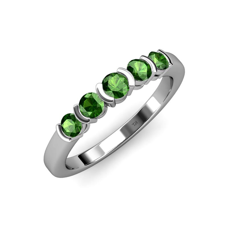 Roena 0.86 ctw Green Garnet Round (3.80 mm) & (3.30 mm) 5 Stone Wedding Band 