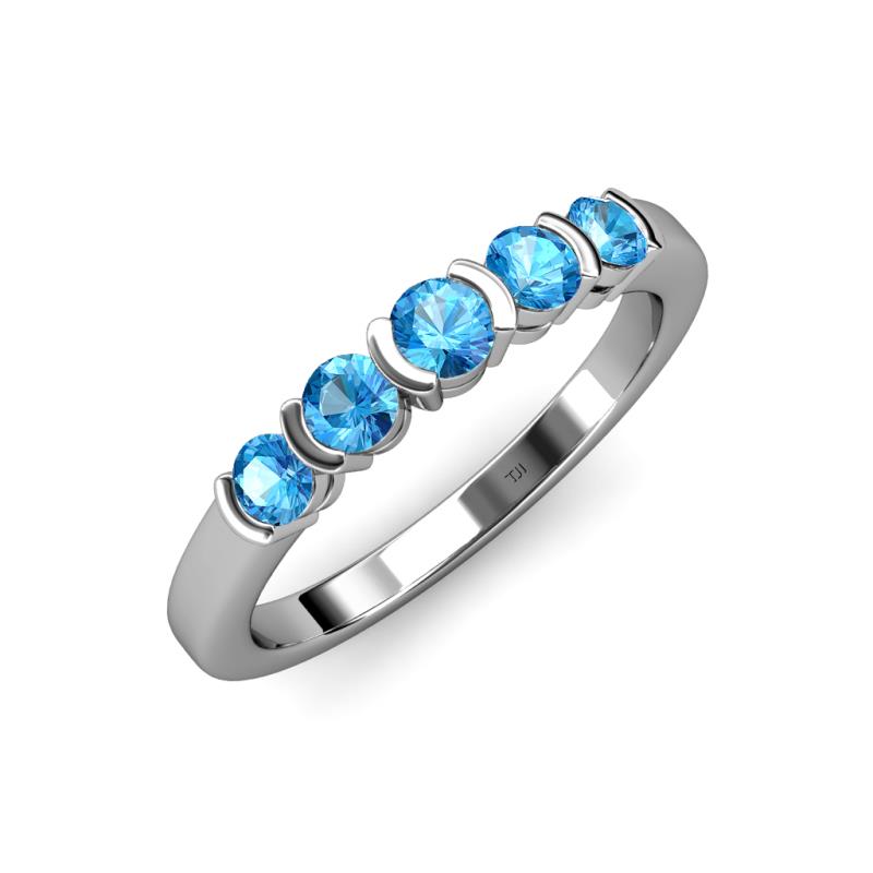 Roena 0.74 ctw Blue Topaz Round (3.80 mm) & (3.30 mm) 5 Stone Wedding Band 