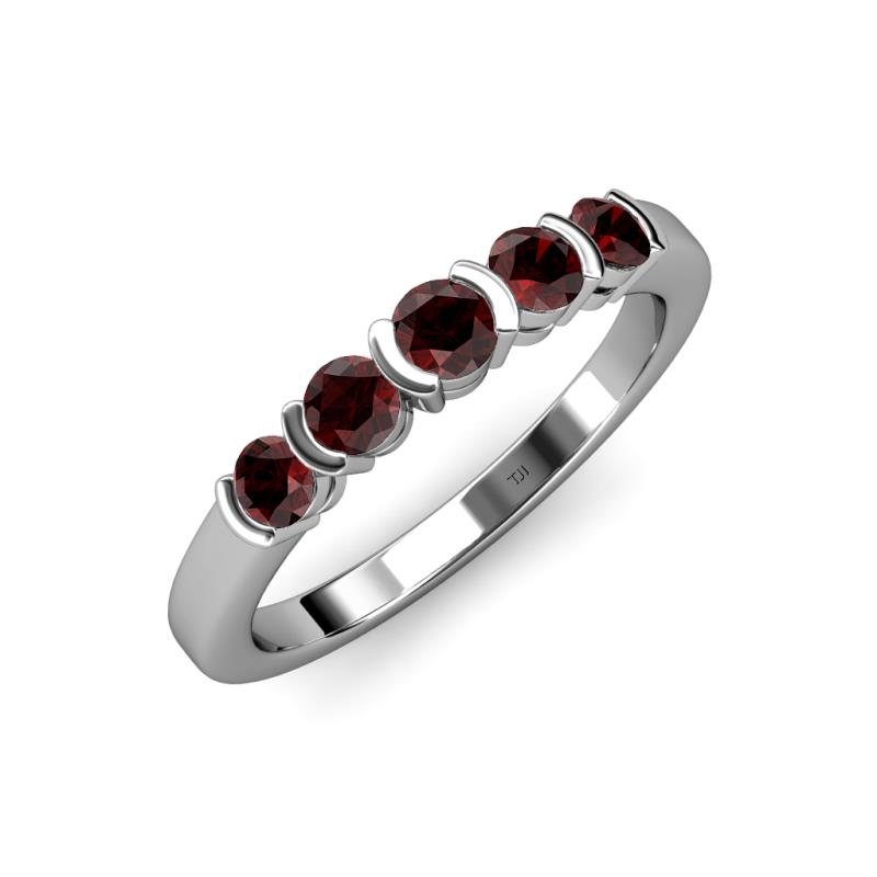 Roena 0.86 ctw Red Garnet Round (3.80 mm) & (3.30 mm) 5 Stone Wedding Band 