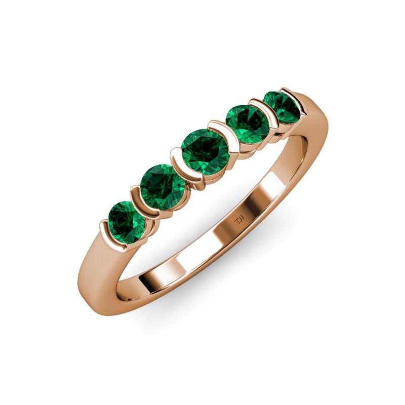 Roena 0.66 ctw Emerald Round (3.80 mm) & (3.30 mm) 5 Stone Wedding Band 
