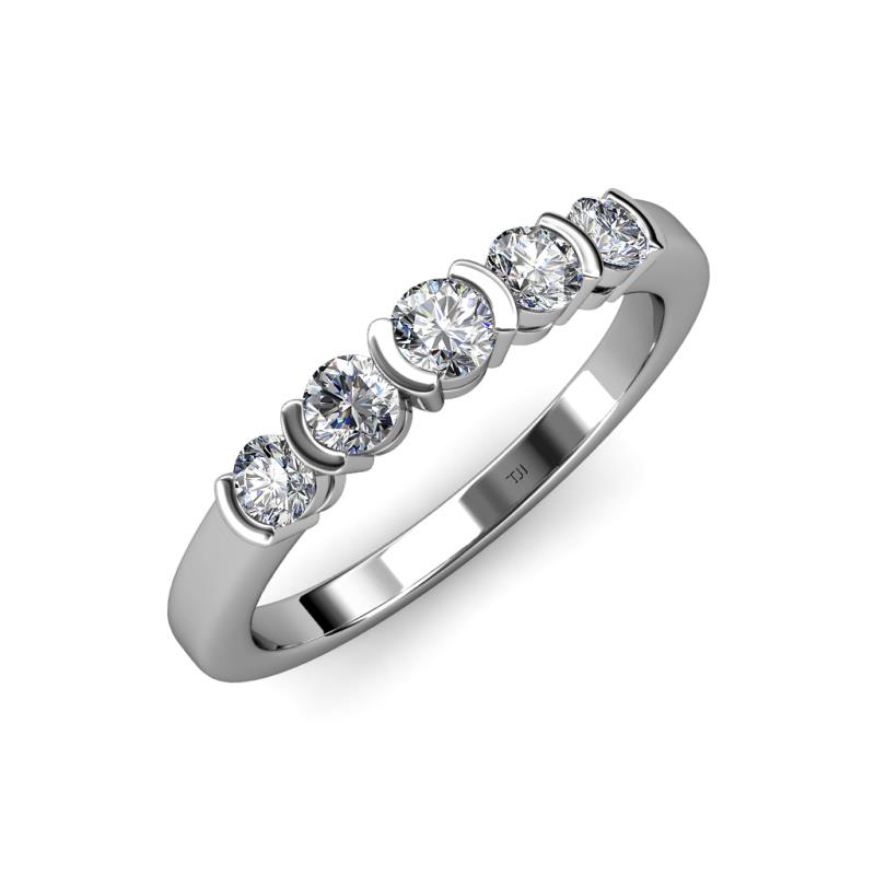 Roena 0.76 ctw Natural Diamond Round (3.80 mm) & (3.30 mm) 5 Stone Wedding Band 