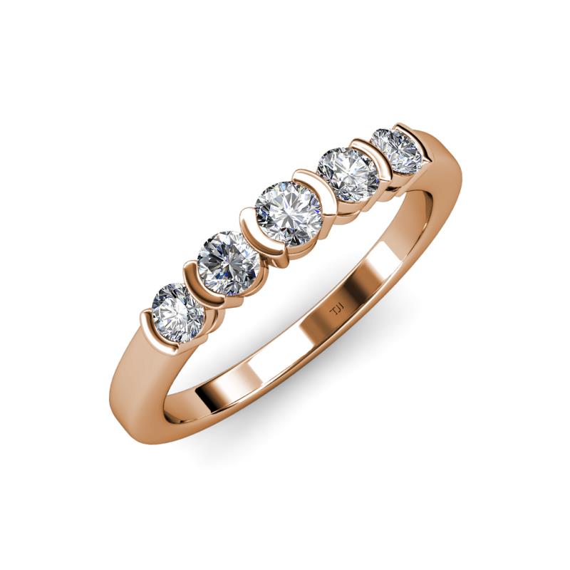 Roena 0.76 ctw Natural Diamond Round (3.80 mm) & (3.30 mm) 5 Stone Wedding Band 