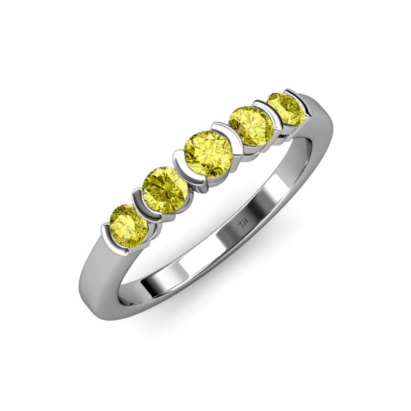 Roena 0.76 ctw Yellow Diamond Round (3.80 mm) & (3.30 mm) 5 Stone Wedding Band 