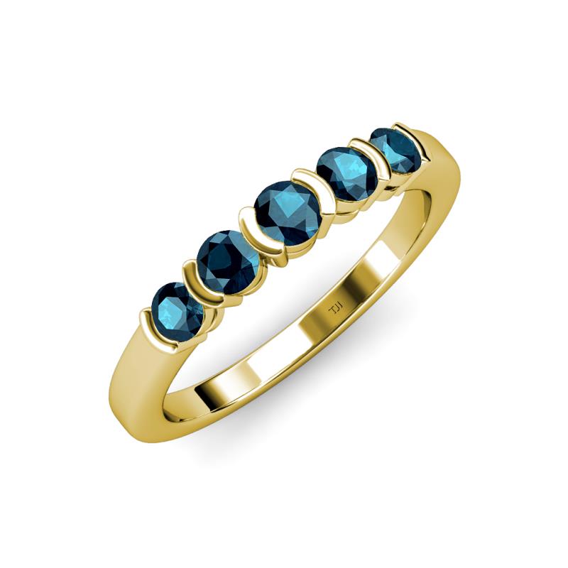 Roena 0.76 ctw Blue Diamond Round (3.80 mm) & (3.30 mm) 5 Stone Wedding Band 