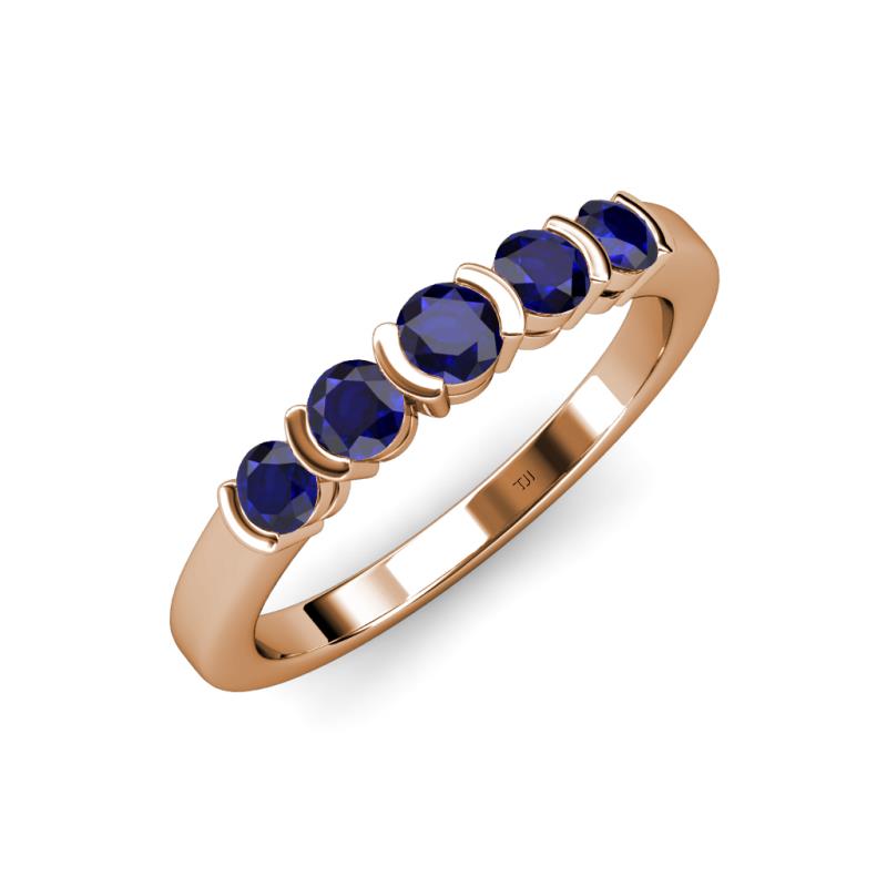 Roena 0.80 ctw Blue Sapphire Round (3.80 mm) & (3.30 mm) 5 Stone Wedding Band 