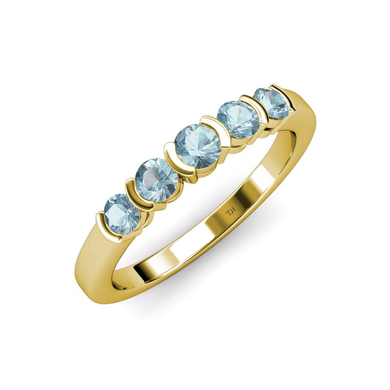 Roena 0.66 ctw Aquamarine Round (3.80 mm) & (3.30 mm) 5 Stone Wedding Band 
