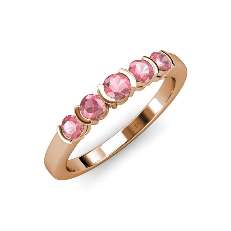 Roena 0.66 ctw Pink Tourmaline Round (3.80 mm) & (3.30 mm) 5 Stone Wedding Band 