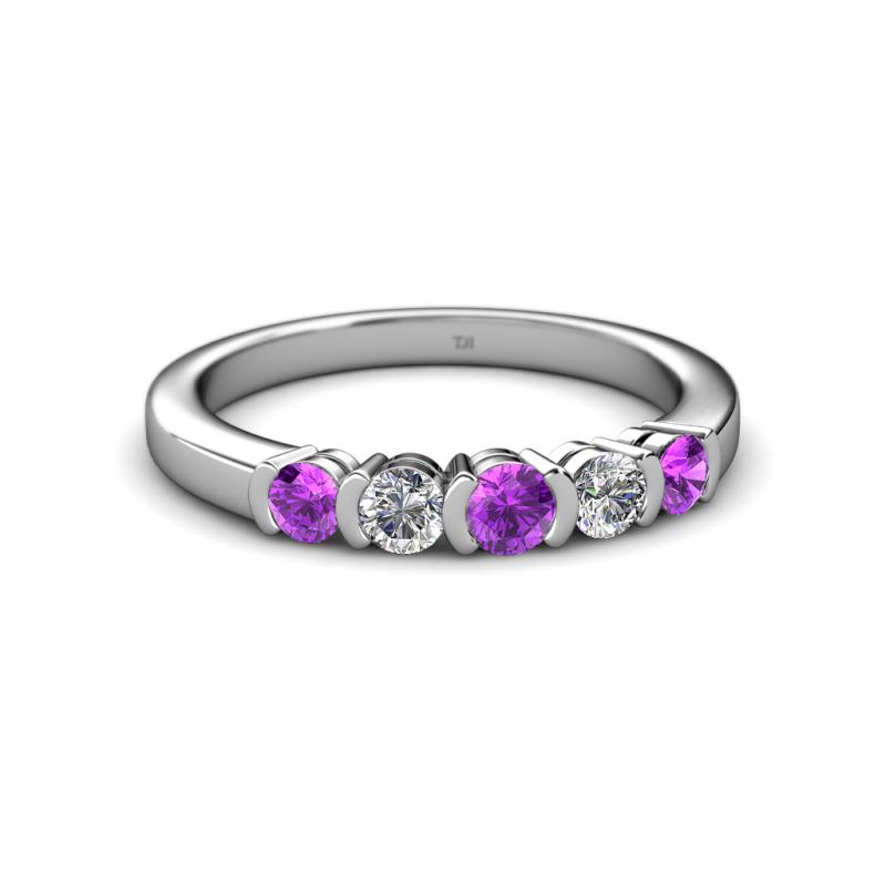 Roena Amethyst and Diamond Half Bezel Set 5 Stone Womens Wedding Band ...