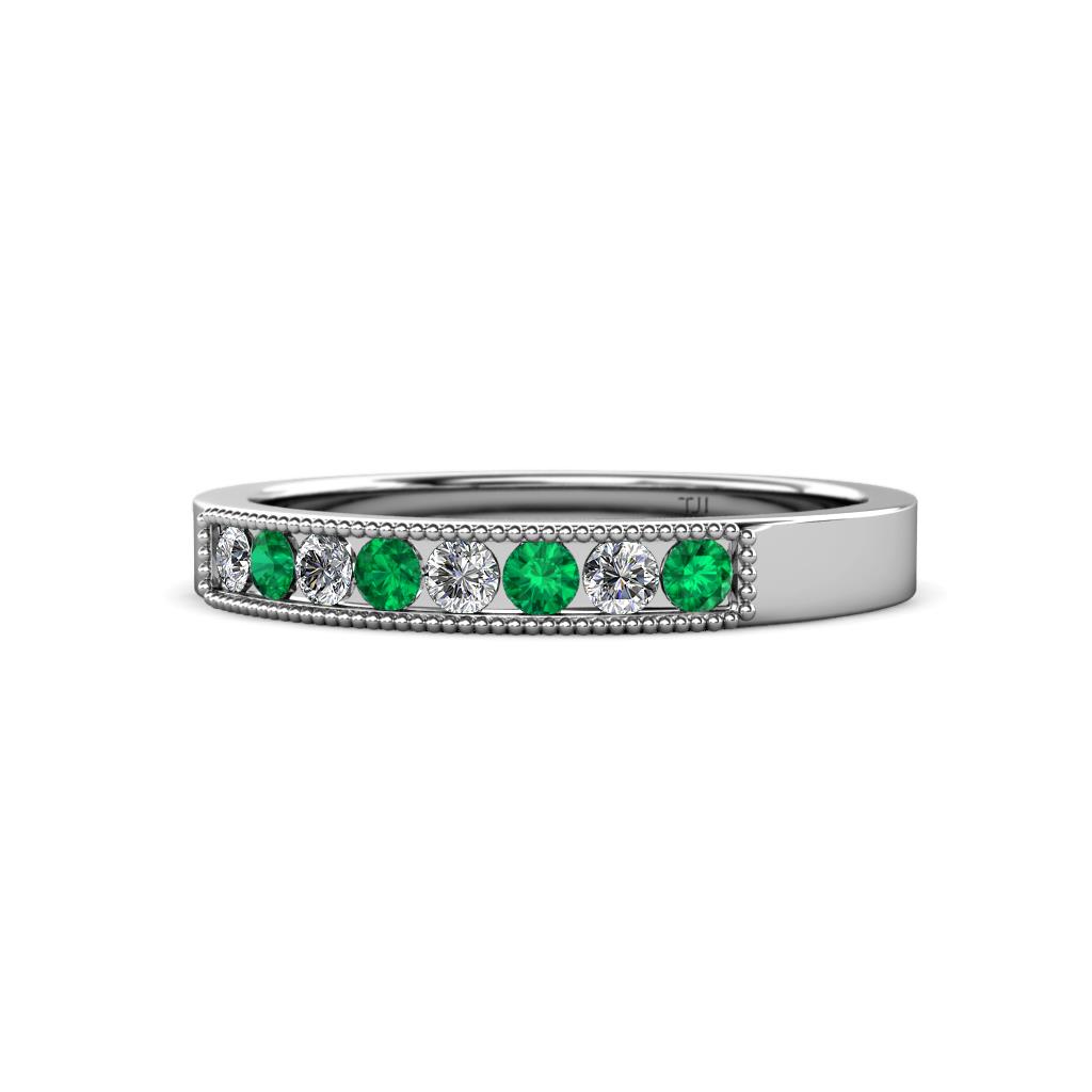 Gania 2.40 mm Emerald and Diamond 8 Stone Wedding Band 