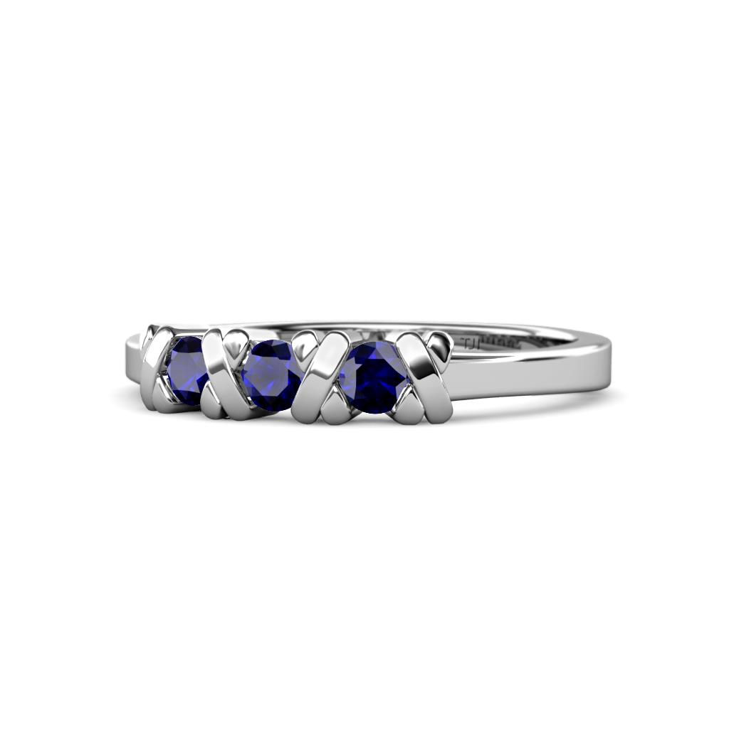 Fiona Blue Sapphire XOXO Three Stone Engagement Ring 