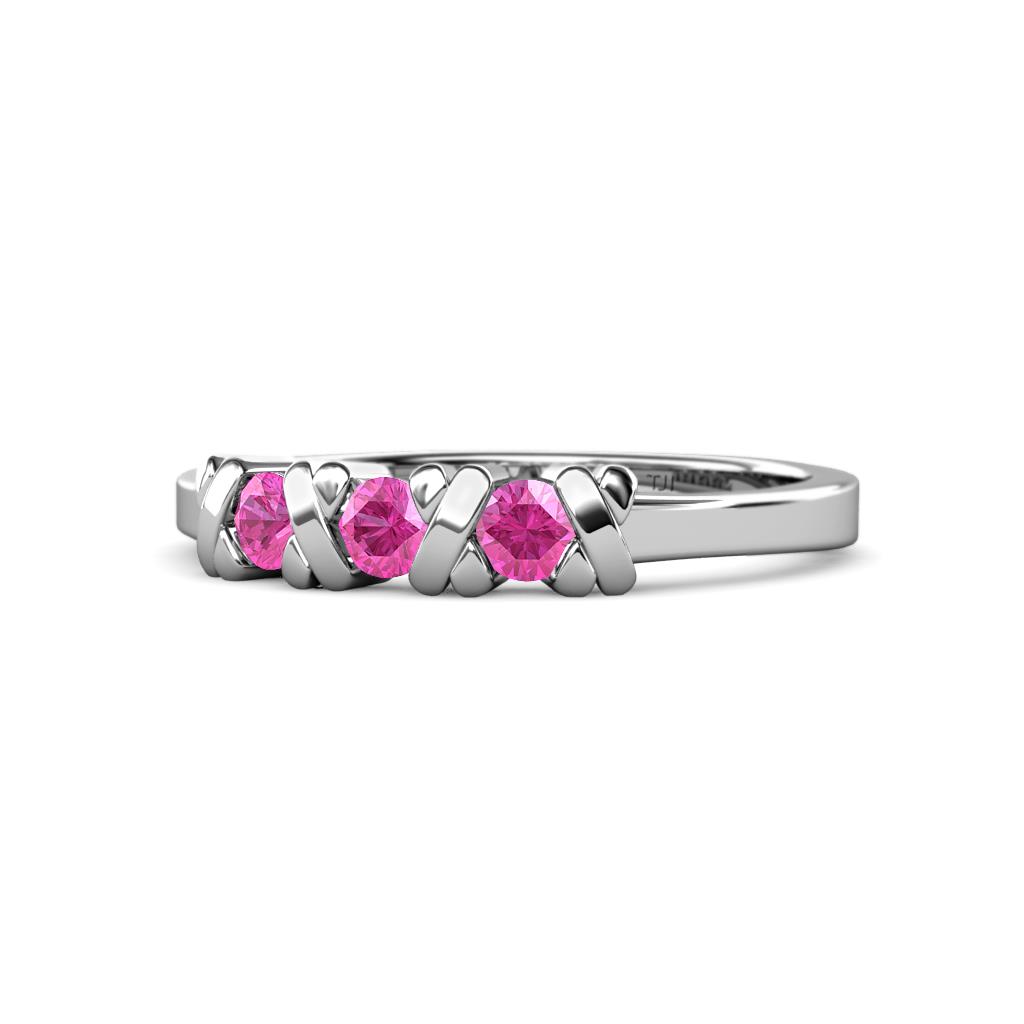 Fiona Pink Sapphire XOXO Three Stone Engagement Ring 