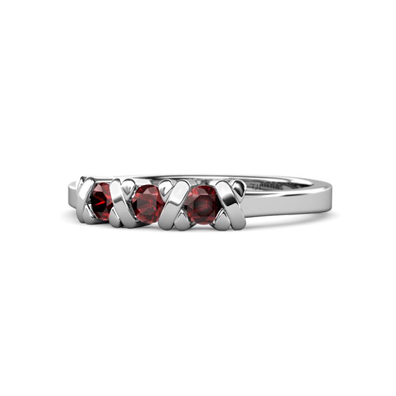 Fiona Red Garnet XOXO Three Stone Engagement Ring 