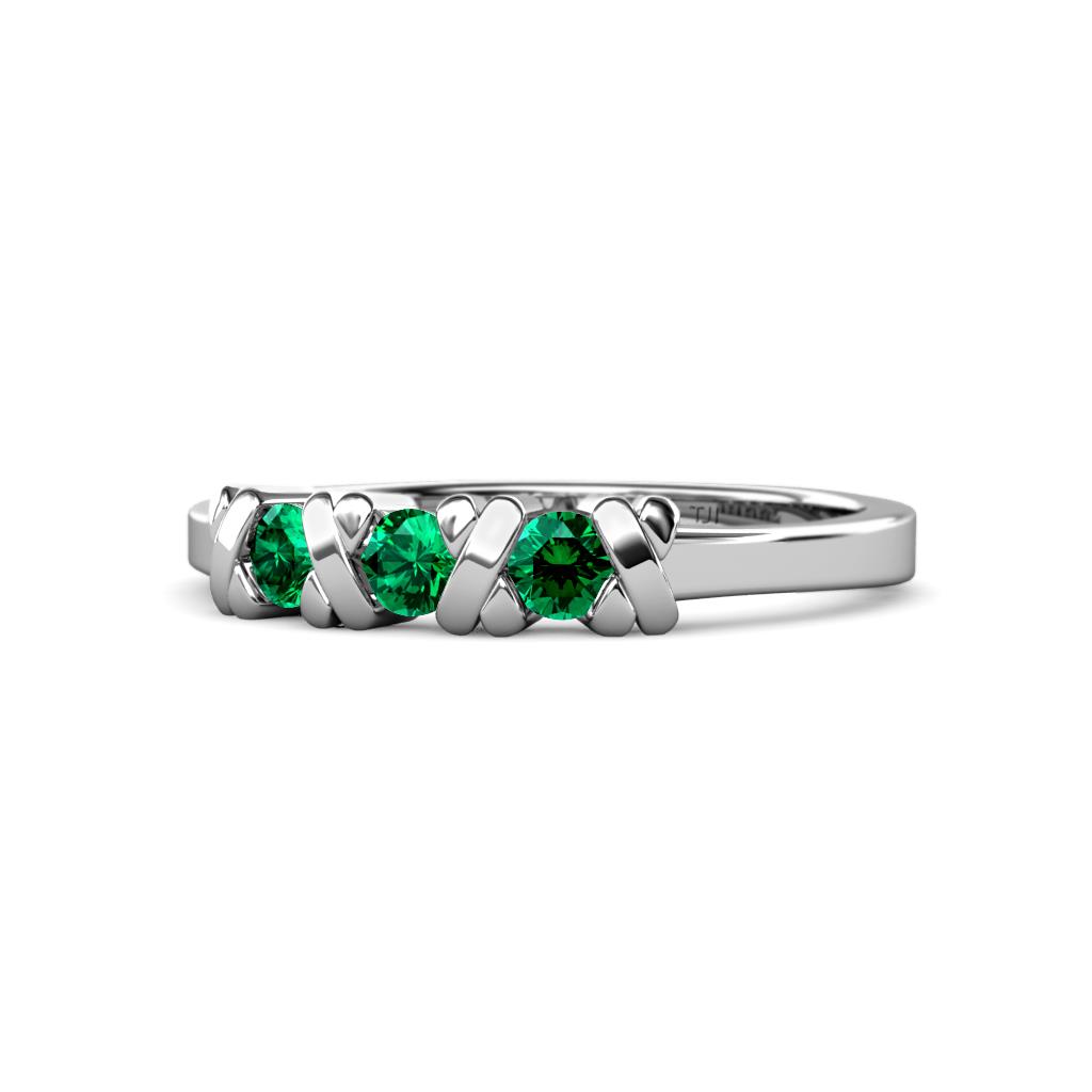 Fiona Emerald XOXO Three Stone Engagement Ring 