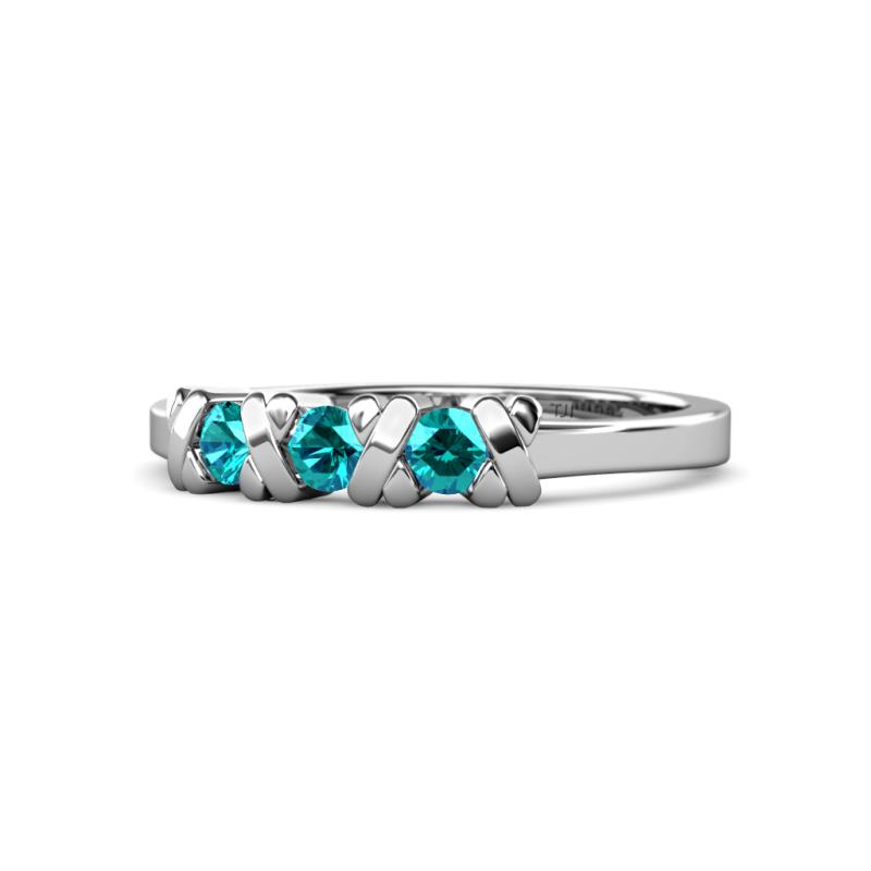 Fiona London Blue Topaz XOXO Three Stone Engagement Ring 