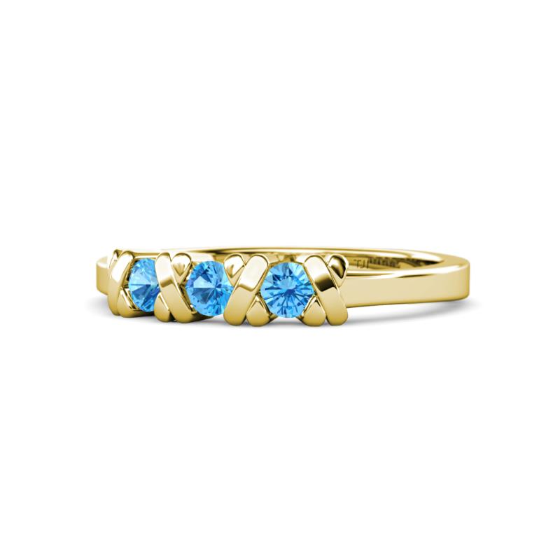 Fiona Blue Topaz XOXO Three Stone Engagement Ring 