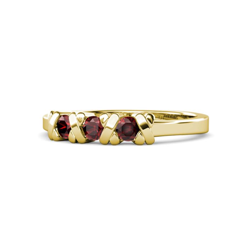 Fiona Red Garnet XOXO Three Stone Engagement Ring 