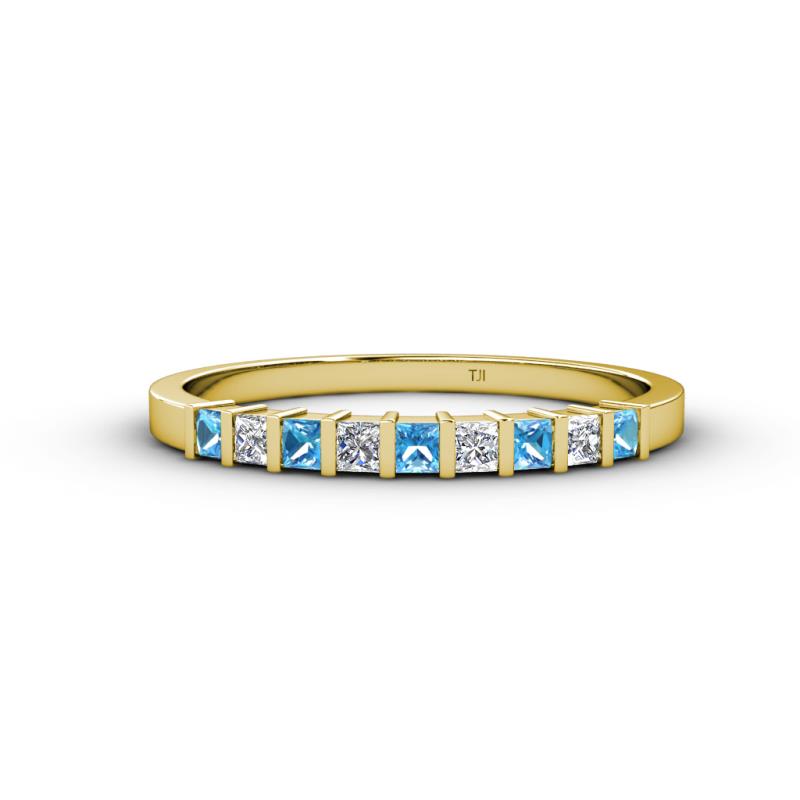 Neria 2.50 mm Blue Topaz and Diamond 9 Stone Wedding Band 