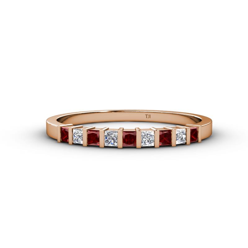 Neria 2.50 mm Red Garnet and Diamond 9 Stone Wedding Band 