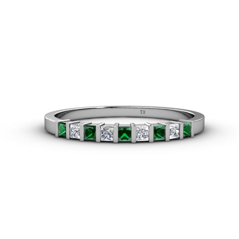 Neria 2.50 mm Created Emerald and Diamond 9 Stone Wedding Band 