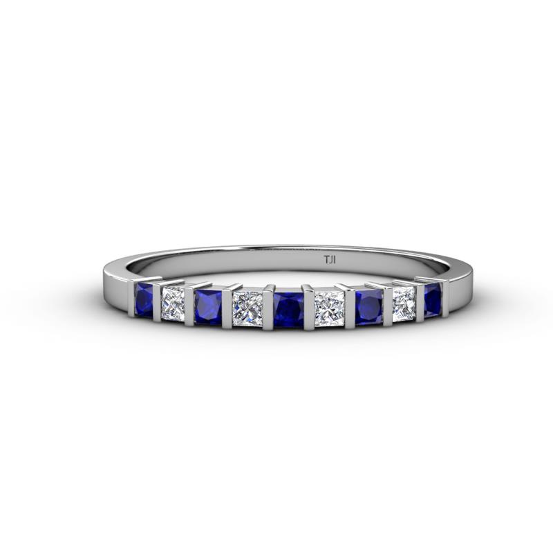 Neria 2.50 mm Blue Sapphire and Diamond 9 Stone Wedding Band 