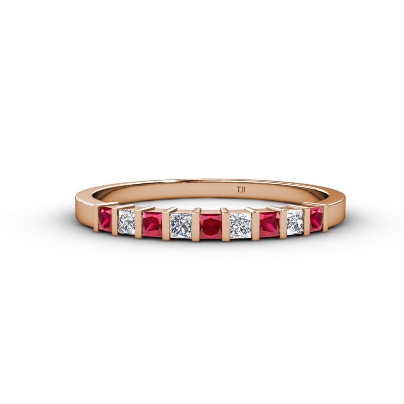 Neria 2.50 mm Ruby and Diamond 9 Stone Wedding Band 