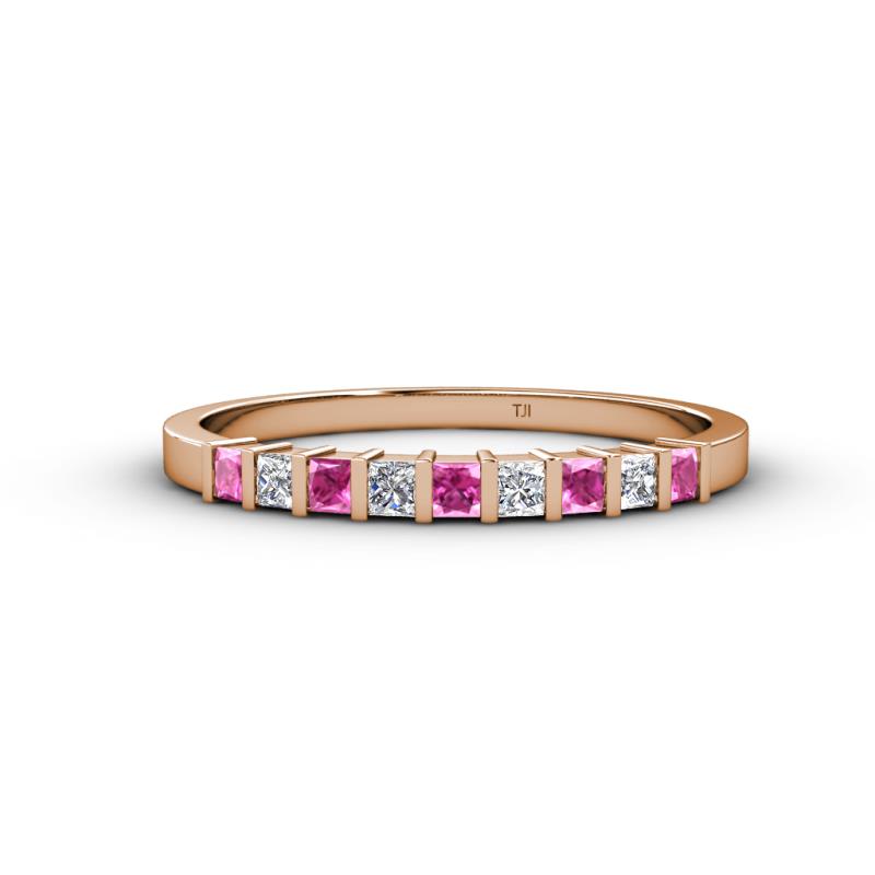 Neria 2.50 mm Pink Sapphire and Diamond 9 Stone Wedding Band 