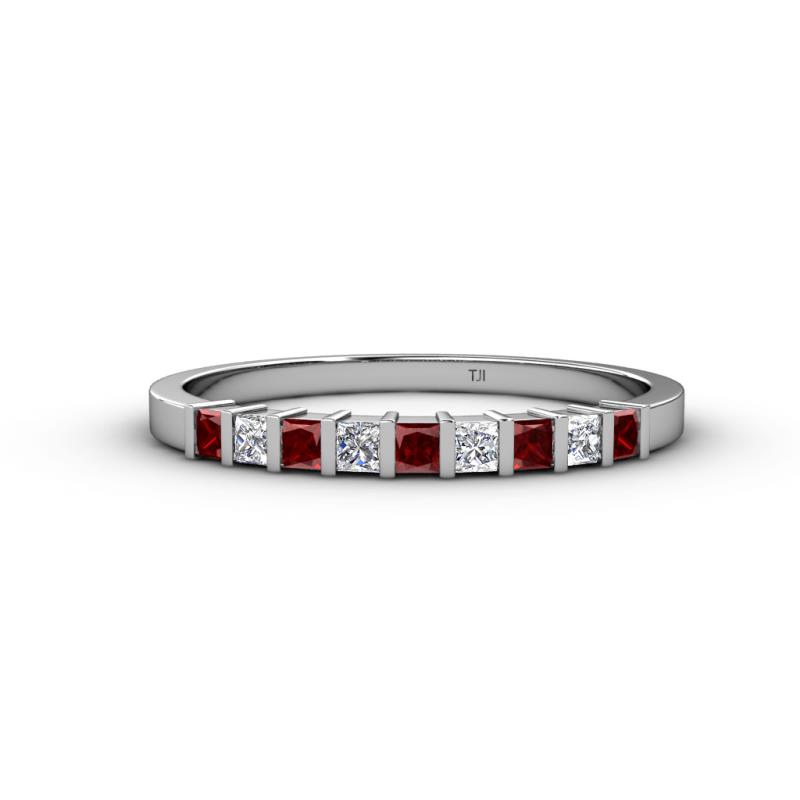 Neria 2.50 mm Red Garnet and Diamond 9 Stone Wedding Band 