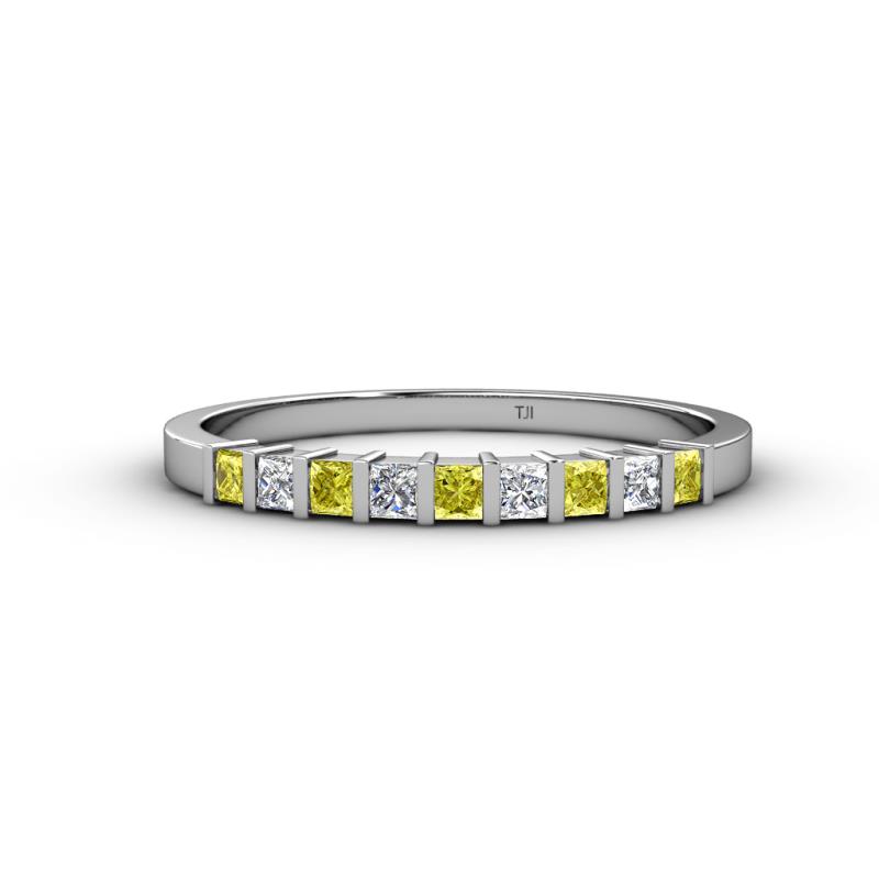 Neria 2.50 mm Yellow and White Diamond 9 Stone Wedding Band 